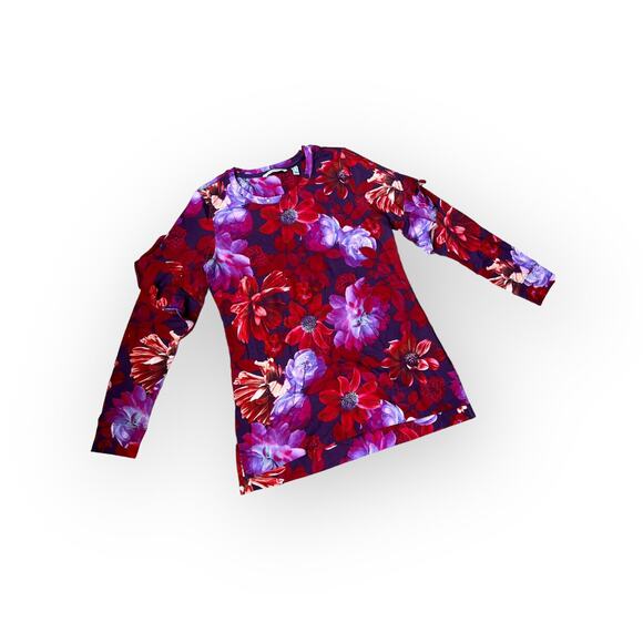 Isaac Mizrahi Tops - ISAAC MIZRAHI LIVE Red Purple Floral Ruffle Long Sleeve Top